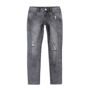 外贸原 小脚裤 M家乞丐裤 百搭痞帅美式 烟灰色破洞牛仔裤 长裤 女夏季