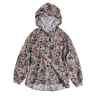 罗马假日印花系列连帽防晒衣长袖 防晒真丝复古印花宽松连帽套头衫