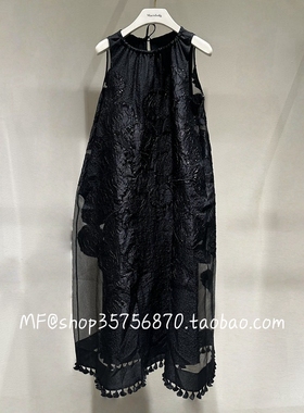 ZCY朱崇恽2025秋专柜正品 无袖纱感提花长款连衣裙C1FZ33666 8880