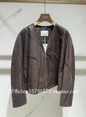 MF玛菲~2025春专柜正品 V领 拉链 高级感 PU皮短外套A1FZ13188