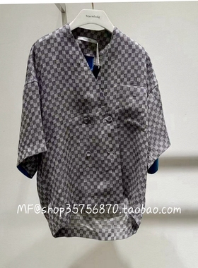 ZCY朱崇恽~2025夏专柜正品 亚麻 V领 七分袖 格子 上衣C1FZ22921