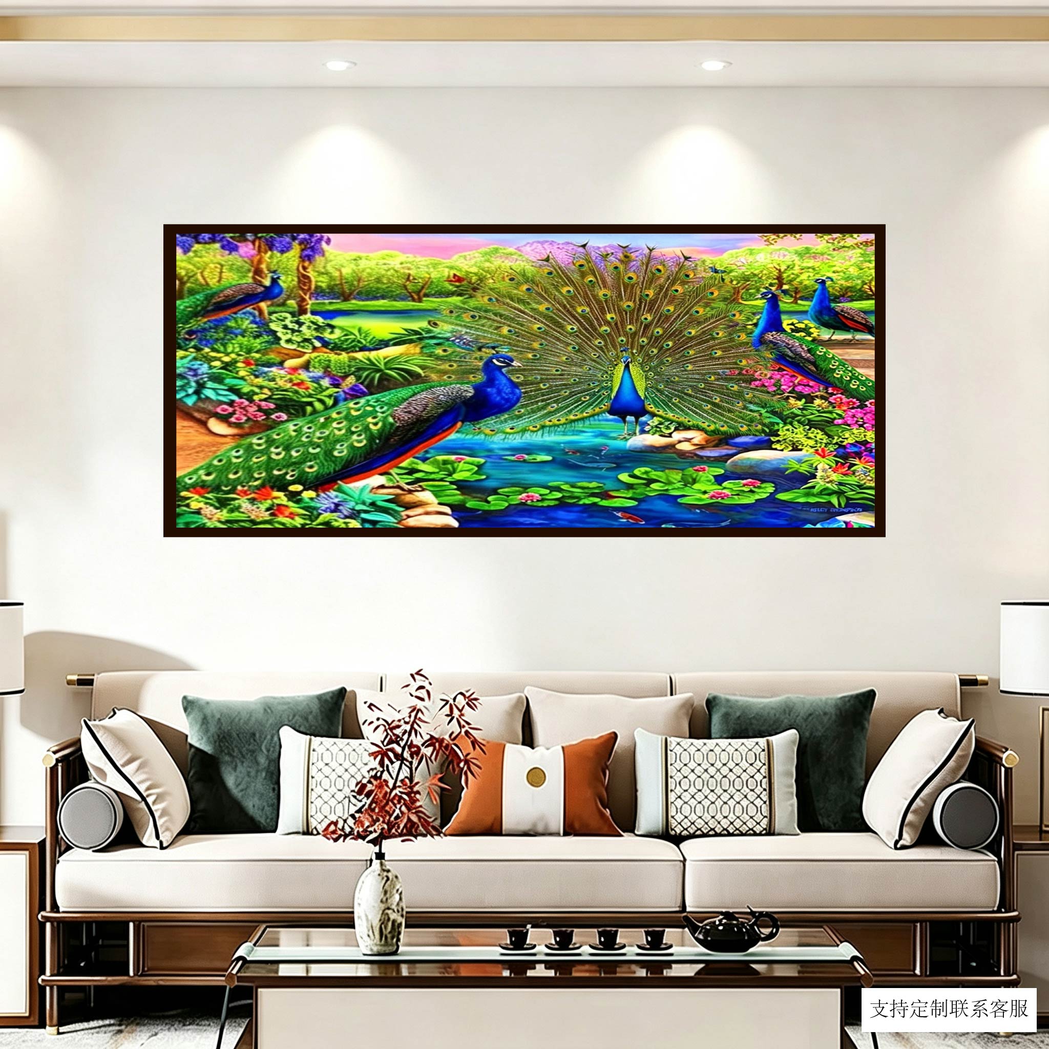 富贵孔雀钻石画满钻客厅沙发背景墙大幅孔雀开屏手工贴钻画钻石绣