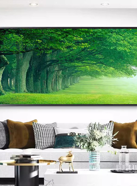 唯美大自然风景绿色森林现代简约客厅绿荫大树草地整幅钻石画diy