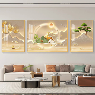 三联画简约现代高级感山水发财鹿钻石贴画 轻奢客厅钻石画满钻新款