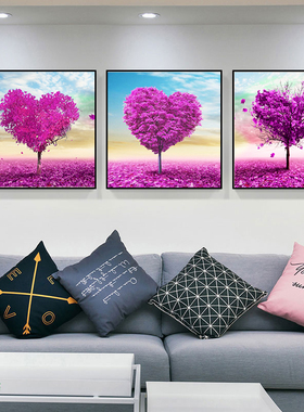 钻石画2024新款紫色爱心树三联画餐厅卧室点贴钻十字绣满钻粘钻画