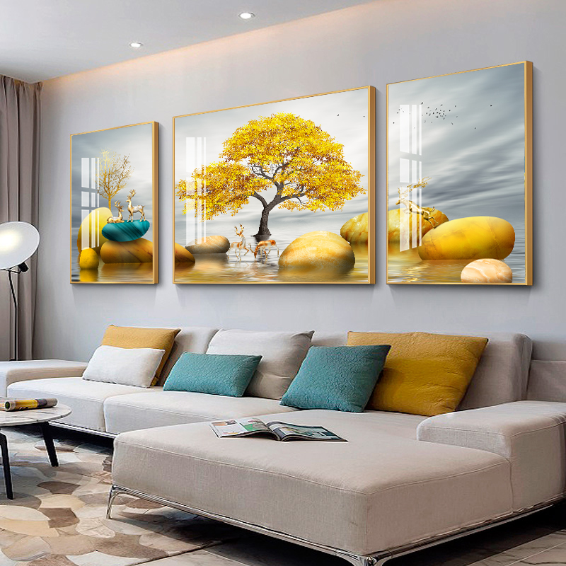 客厅钻石画2023新款现代简约大气北欧三联画发财树点钻十字绣满钻