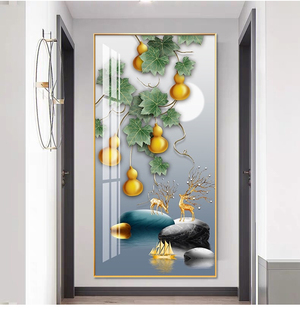 钻石画五福临门入户玄关玄幻竖版麋鹿招财贴钻十字绣葫芦简约现代