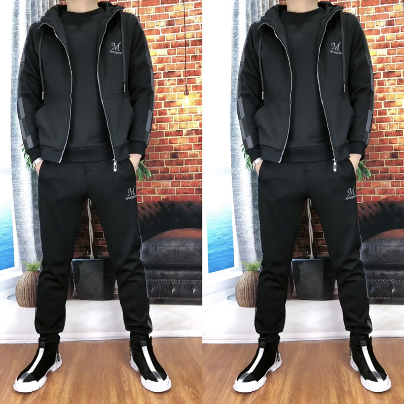 秋冬季节2023年新款男士潮流三件套青少年运动卫衣套装男XNXG2027