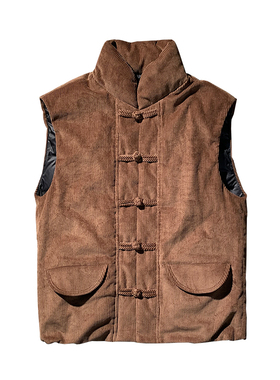 中国风羽绒服马甲男原创设计师款复古手工盘扣灯芯绒白鸭绒外套潮