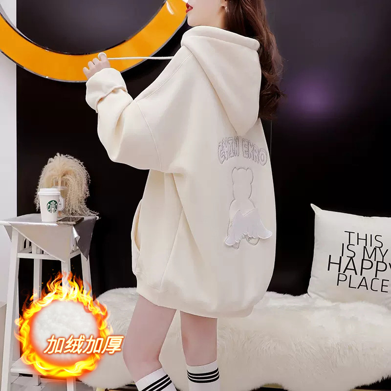 출산 착용 가을 겨울 운동복 긴팔 벨벳 두꺼운 탑 여성 후드 2024 새로운 캐주얼 외출 투피스 세트