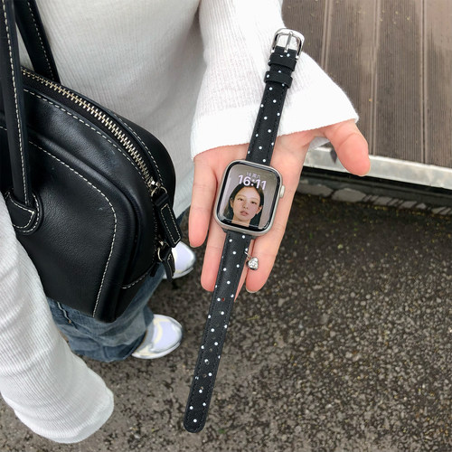 康康的原创细款韩系波点真皮适用iwatch11苹果手表applewatch表带