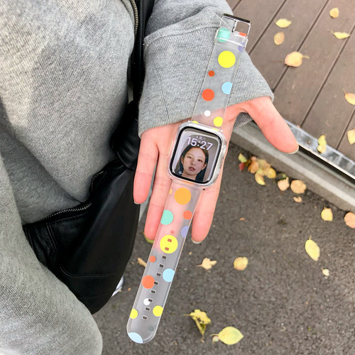康康的原创彩色韩女波点透明适用iwatch11苹果手表applewatch表带