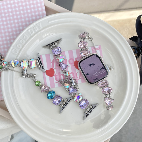 康康的华子宝石钻表带适用于iwatch9苹果手表applewatch876se手链