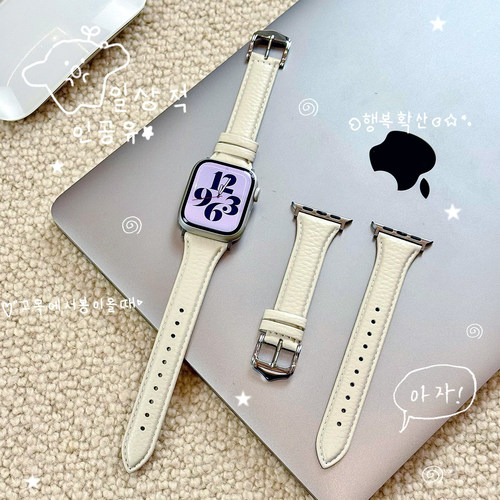 康康的真皮荔枝纹小香风简约适用于iwatch9810se/S11苹果手表表带