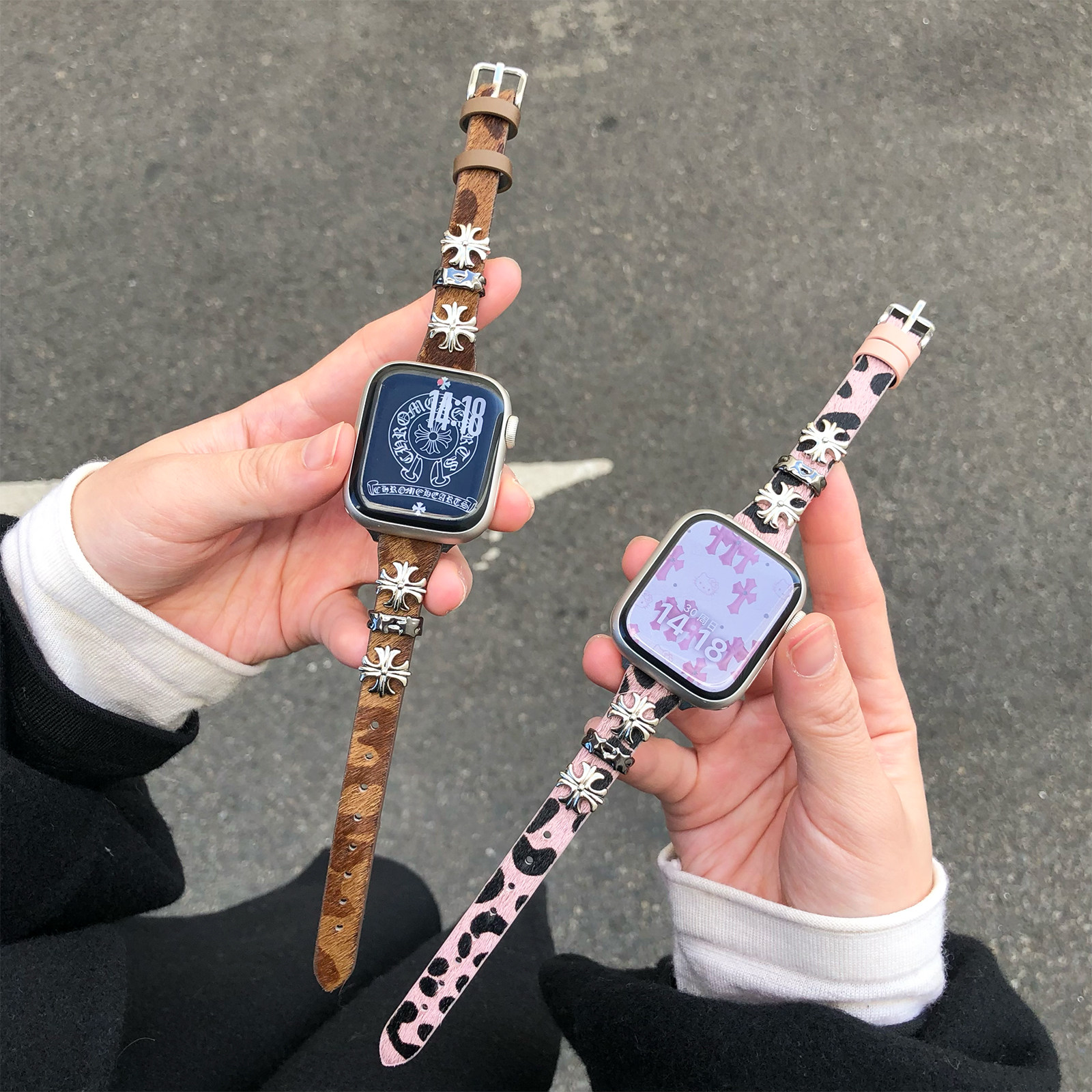 康康的秋冬豹纹细款克罗辛甜酷风适用iwatch11s10se9苹果手表表带