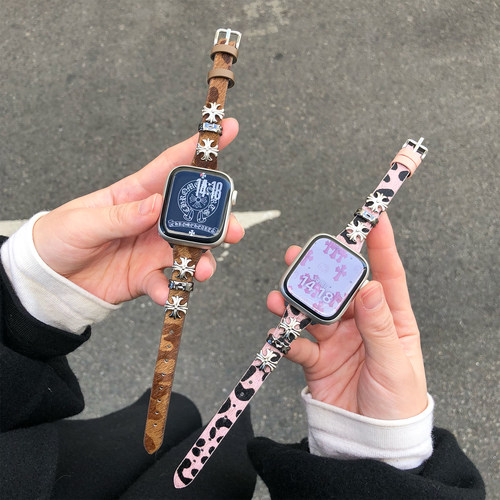 康康的秋冬豹纹细款克罗辛甜酷风适用iwatch11s10se9苹果手表表带