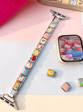 康康的原创红苹果KT猫卡通模块手链适用iwatch11se10苹果手表表带