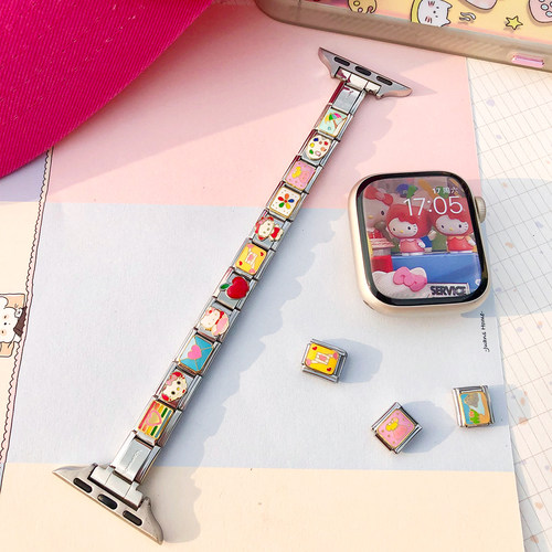 康康的原创红苹果KT猫卡通模块手链适用iwatch11se10苹果手表表带