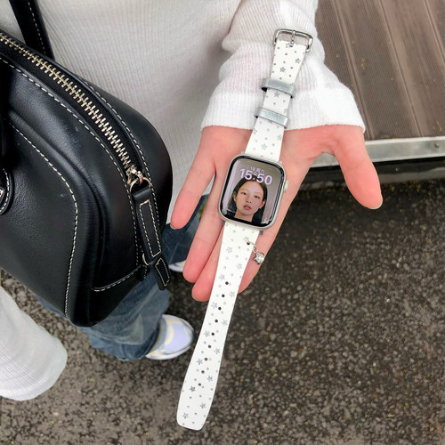 康康的原创韩女星星波点真皮适用iwatch11苹果手表applewatch表带
