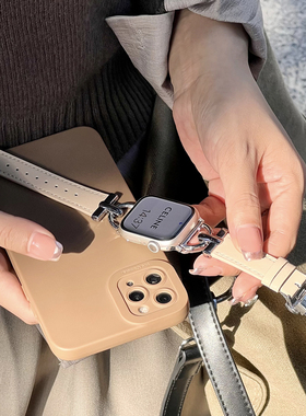 康康的皮质D字蝴蝶扣表带适用于iwatch98765se苹果手表applewatch