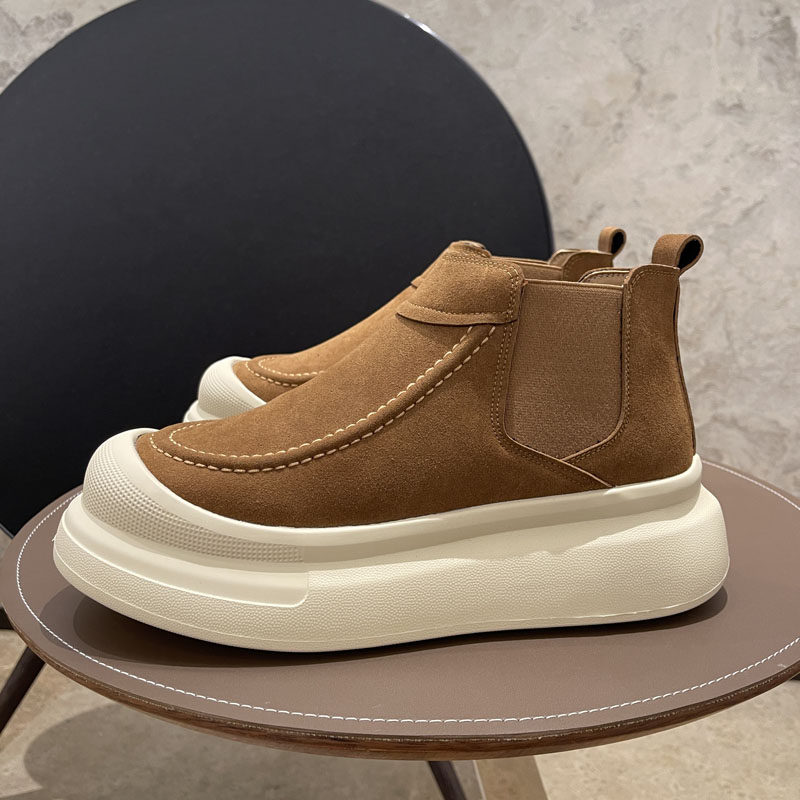 2025冬季加绒短靴一脚蹬棉鞋防滑厚底休闲男鞋抖音同款真皮雪地棉