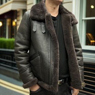 原生态皮毛一体休闲外套冬季加厚保暖款机车服翻领真皮夹克机车服