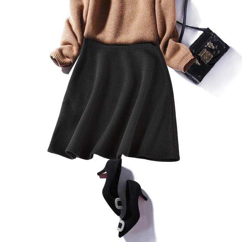羊毛呢百搭小黑裙a字半身裙