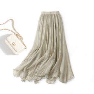 井美| 气质仙女裙松紧高腰a字裙网纱百褶裙压褶修身显瘦半身裙女