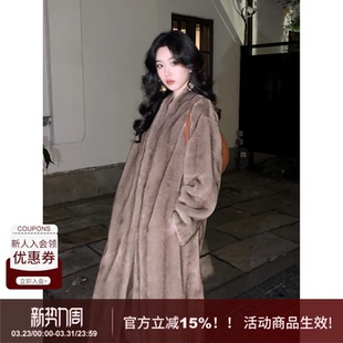 SYT自制 高级千金感纯色仿皮草毛茸茸V领长外套宽松皮毛一体大衣