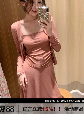 SYT自制 纯色百搭款天丝亚麻开衫吊带三件短款修身显瘦时尚套装裙