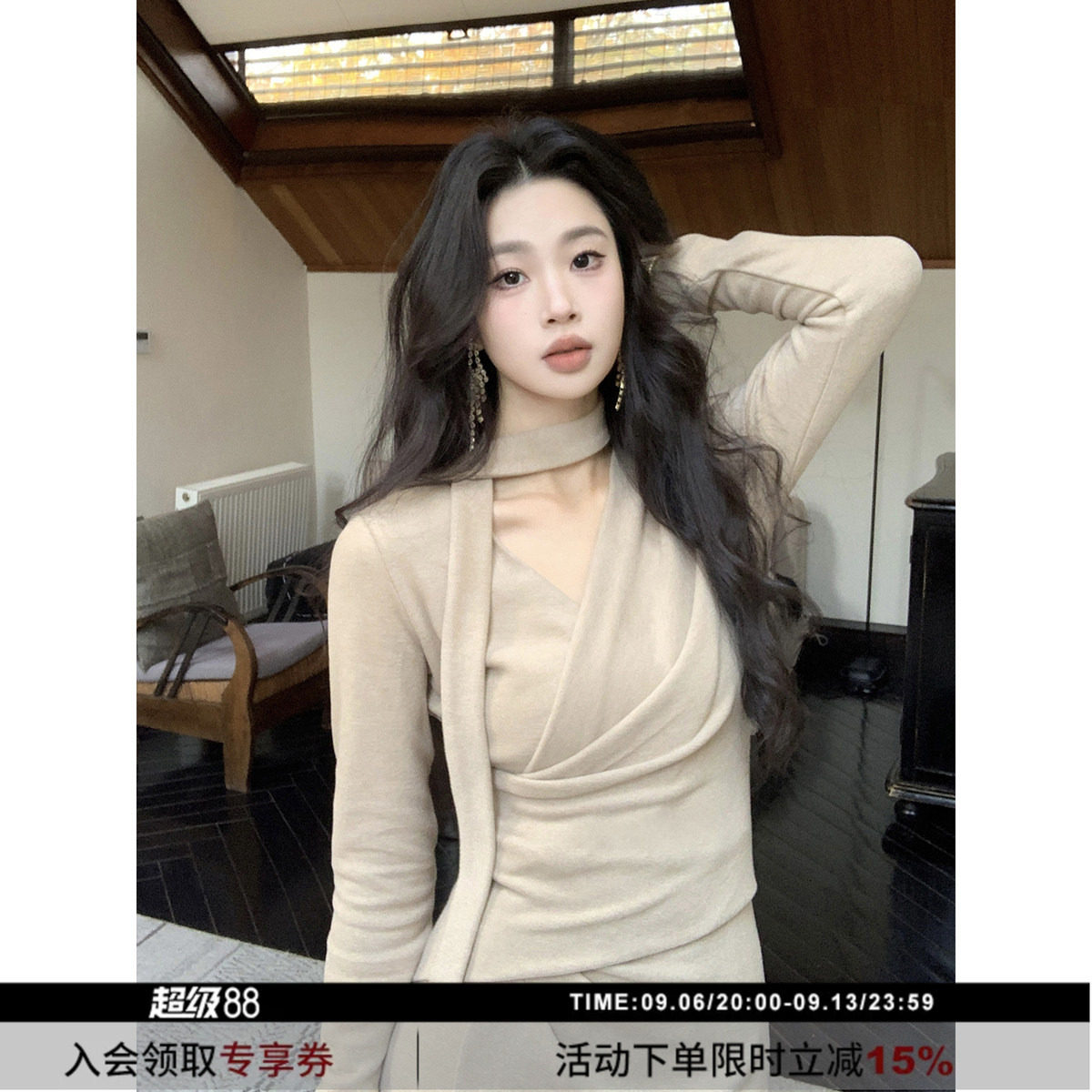 SYT现货气质显瘦收腰v领连衣裙图片