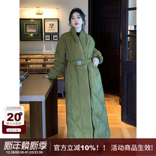 90白鸭绒过膝长款 SYT自制 加厚羽绒服收腰系带大衣 秋篱焙暖