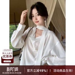 法式 宽松衬衫 松弛风高级感日常慵懒荡领飘带款 套头长袖 式 SYT自制