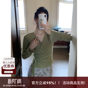 长袖 通勤日常收腰显瘦绑带v领上衣女新款 SYT自制 针织衫 漫绾