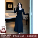 黑色花朵镂空针织连衣裙修身 法式 SYT自制 显瘦打底裙 墨染方华