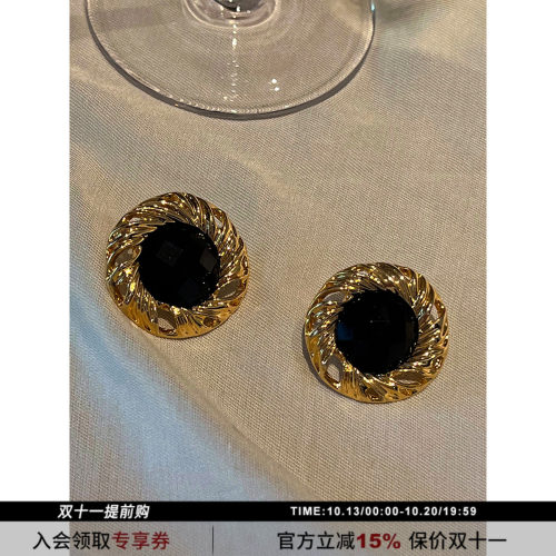 复古港风BI入黑色圆形大耳环