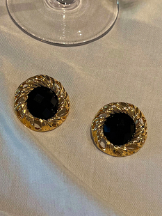 SYT复古港风BI入黑色圆形大耳环女2025新款 宫廷风气质高级感耳钉