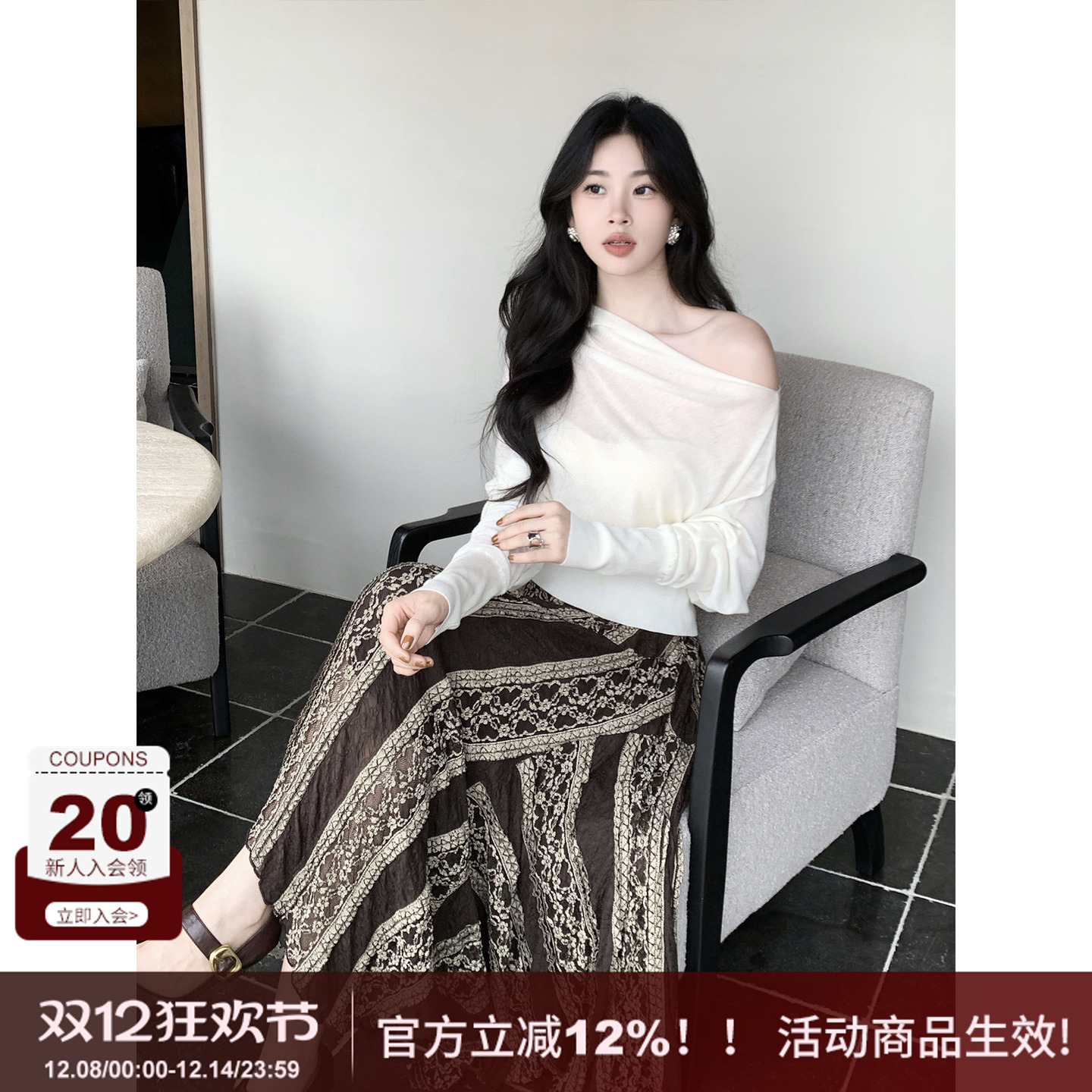 SYT自制荡领针织上衣显瘦针织衫