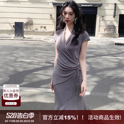 SYT自制垂感好荡领收腰连衣裙