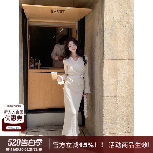 SYT现货亚麻收腰绑带套装连衣裙