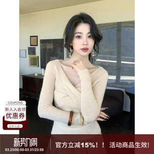 高级感交叉扭结v领软糯修身 法式 SYT自制 显瘦针织上衣 缠丝语