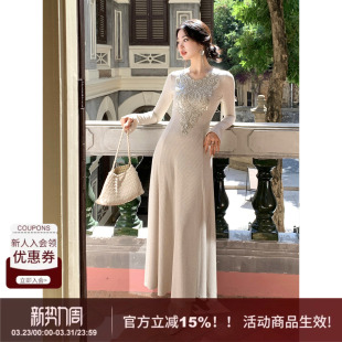 法式 SYT自制 名媛风亮片长裙刺绣收腰显瘦针织连衣裙 月下星河