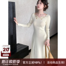 显瘦大摆裙 名媛风花朵镂空A字百搭针织连衣裙修身 SYT自制 法式