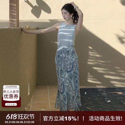 海滩游牧风波西米亚印花半身裙