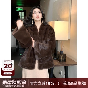 气质皮毛一体外套仿水貂毛皮大衣外套 贵妇千金感时尚 SYT自制 法式