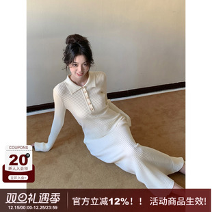 显瘦法式 修身 长裙 通勤百搭polo翻领针织连衣裙女秋冬新款 SYT自制