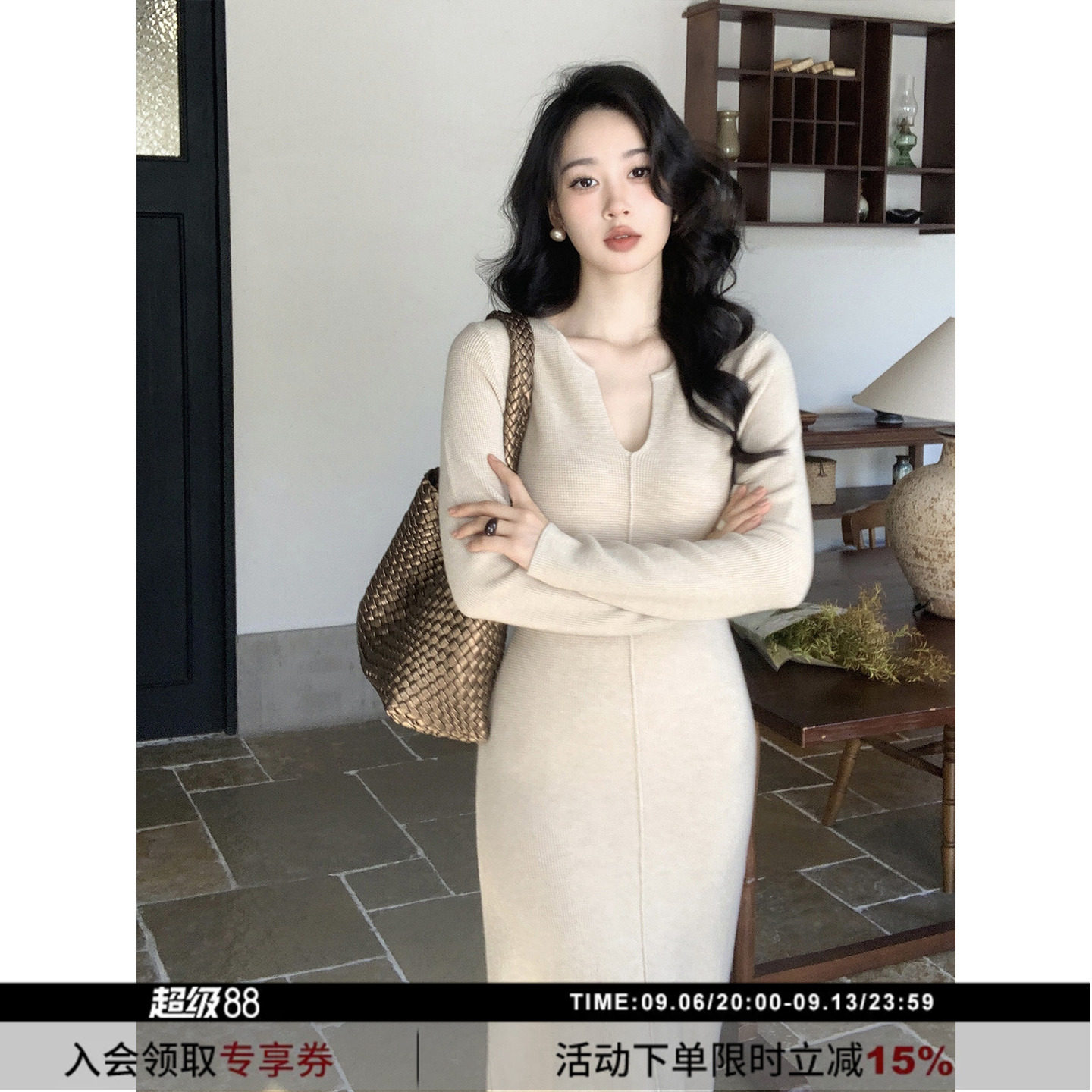 SYT自制华夫格纹显瘦针织连衣裙图片