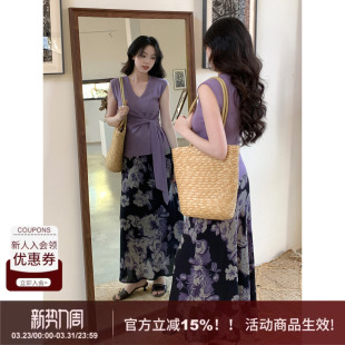 优雅大花朵显腿长高腰半身裙气质型收腰大摆裙 SYT自制 江南忆