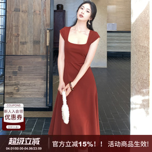 季 SYT原创 爆款 改短简约方领显瘦连衣裙女2026春季 收腰A字裙 新款