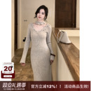 羊毛针织花朵修身 SYT自制 显瘦收腰连衣裙围脖打底裙子 舒羽